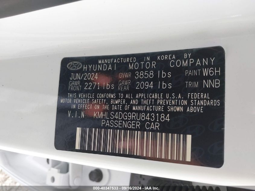 2024 Hyundai Elantra Sel VIN: KMHLS4DG9RU843184 Lot: 40347533