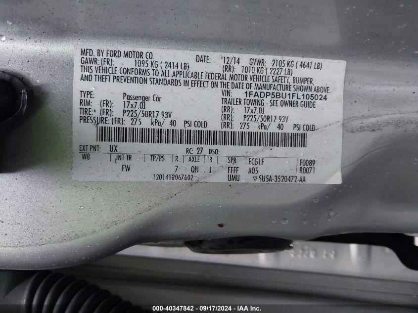 1FADP5BU1FL105024 2015 Ford C-Max Hybrid Sel