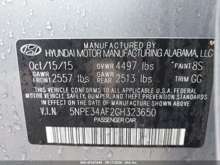 2016 HYUNDAI SONATA SPORT - 5NPE34AF2GH323650