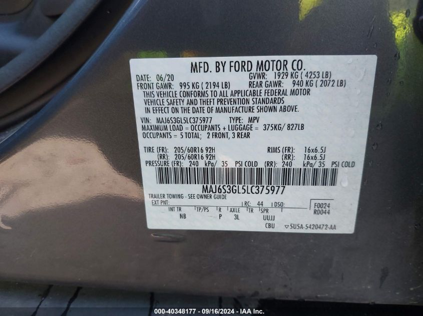 MAJ6S3GL5LC375977 2020 Ford Ecosport Se