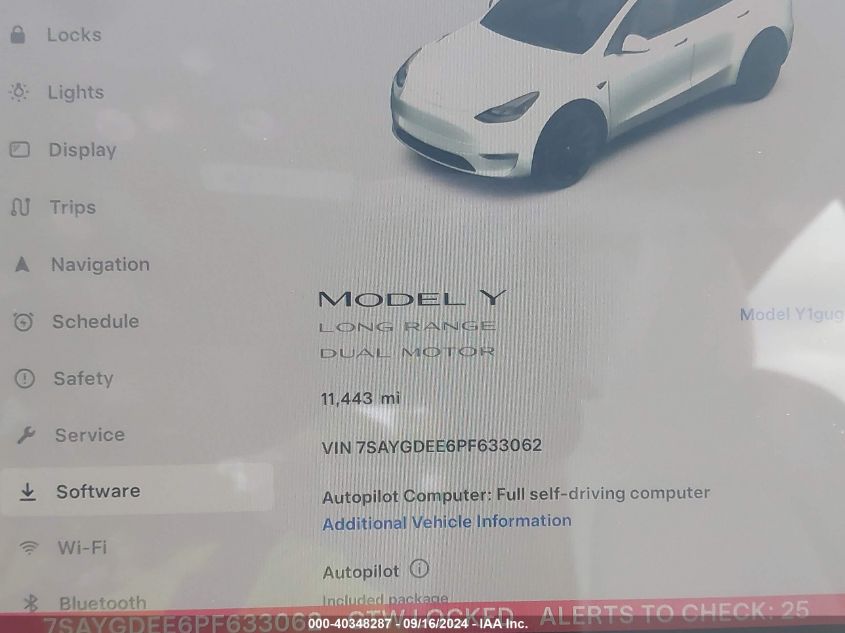 2023 Tesla Model Y Awd/Long Range Dual Motor All-Wheel Drive VIN: 7SAYGDEE6PF633062 Lot: 40348287