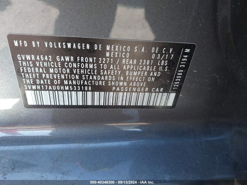 3VWH17AU0HM533188 2017 Volkswagen Golf Alltrack Tsi S/Tsi Se/Tsi Sel