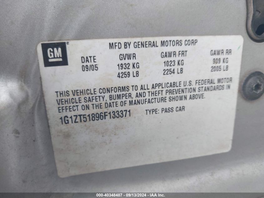 1G1ZT51896F133371 2006 Chevrolet Malibu Lt