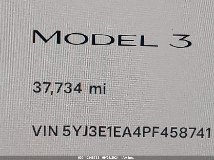 2023 Tesla Model 3 VIN: 5YJ3E1EA4PF458741 Lot: 40348733