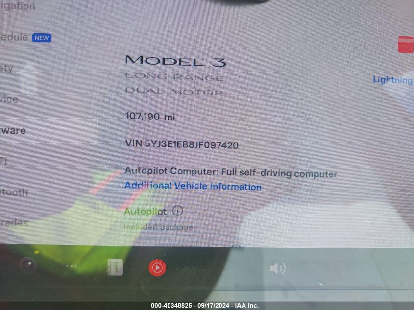 2018 Tesla Model 3 Long Range/Performance VIN: 5YJ3E1EB8JF097420 Lot: 40348825