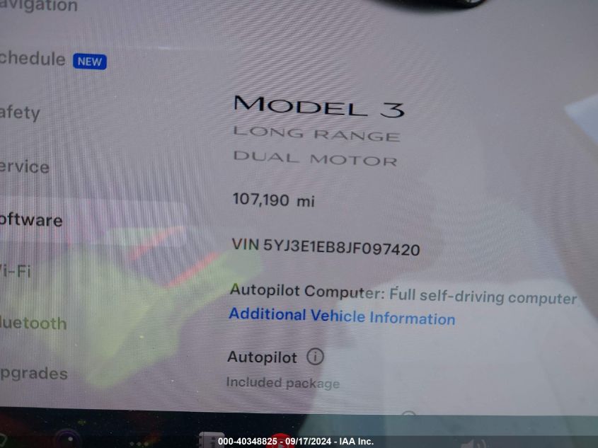 2018 Tesla Model 3 Long Range/Performance VIN: 5YJ3E1EB8JF097420 Lot: 40348825