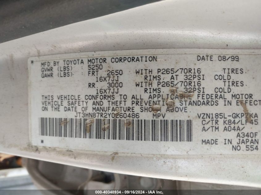 JT3HN87R2Y0260486 2000 Toyota 4Runner Limited V6