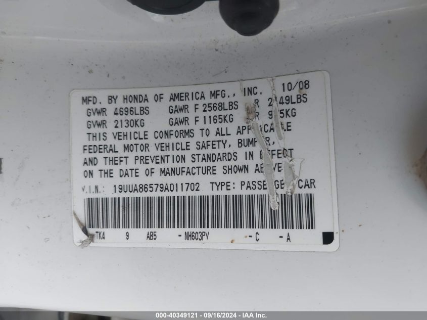 19UUA86579A011702 2009 Acura Tl 3.5