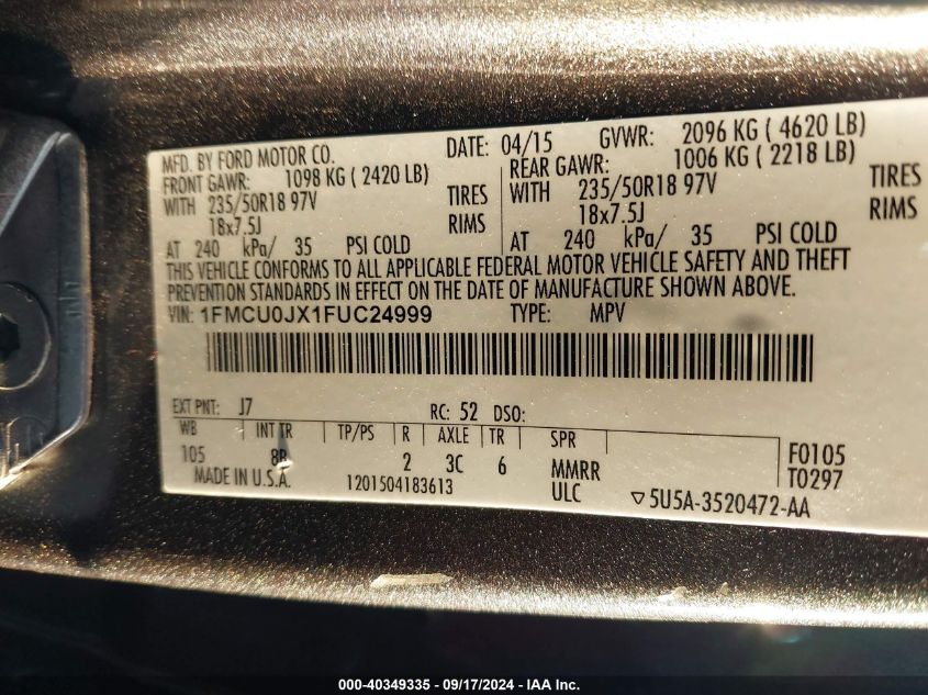 1FMCU0JX1FUC24999 2015 Ford Escape Titanium