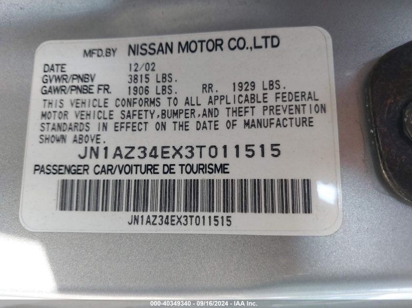 JN1AZ34EX3T011515 2003 Nissan 350Z Coupe