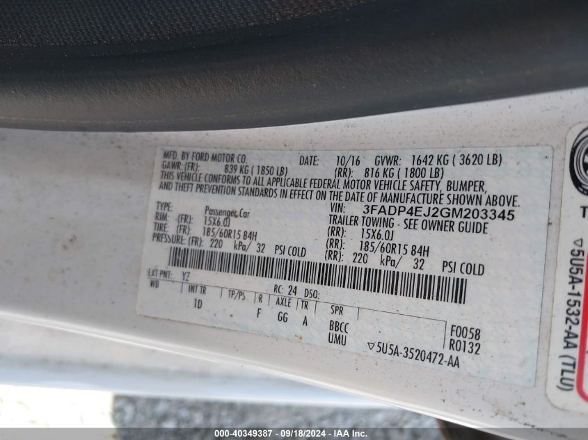 2016 FORD FIESTA SE - 3FADP4EJ2GM203345