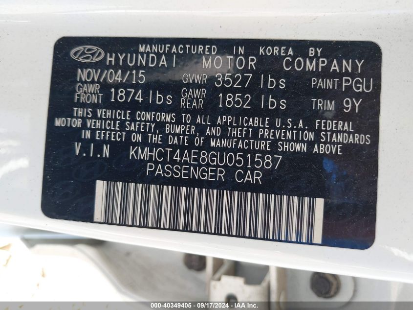 KMHCT4AE8GU051587 2016 Hyundai Accent Se