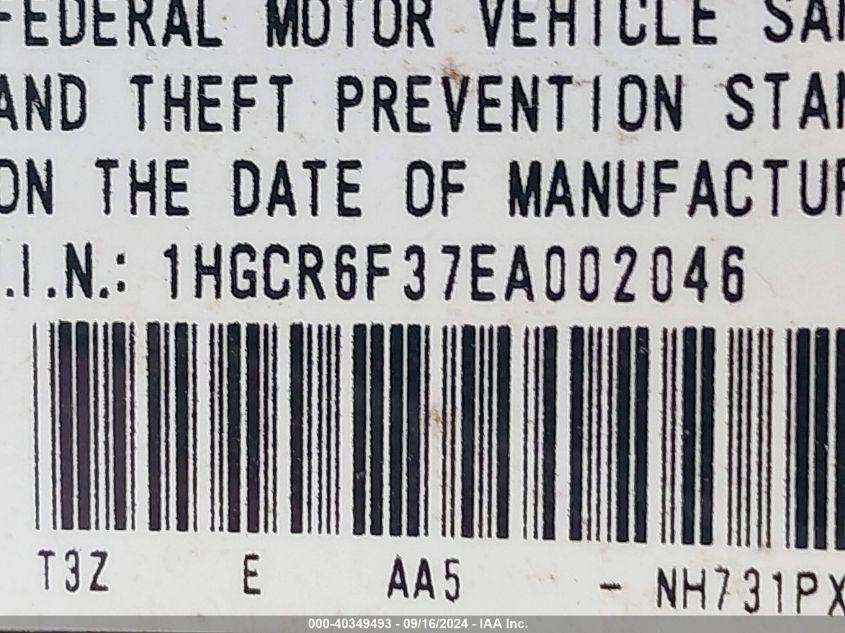 1HGCR6F37EA002046 2014 Honda Accord Hybrid