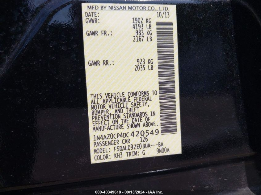 1N4AZ0CP4DC420549 2013 Nissan Leaf Sv