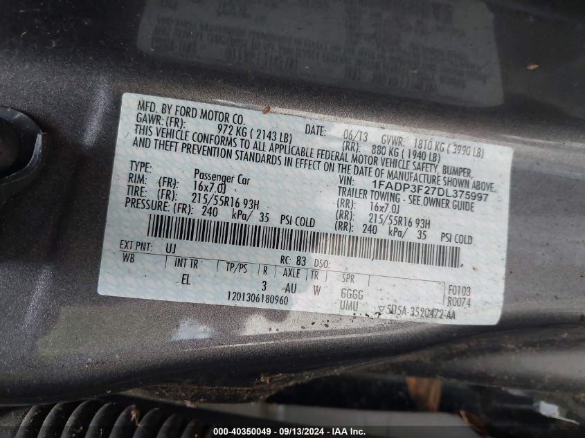 2013 FORD FOCUS SE - 1FADP3F27DL375997