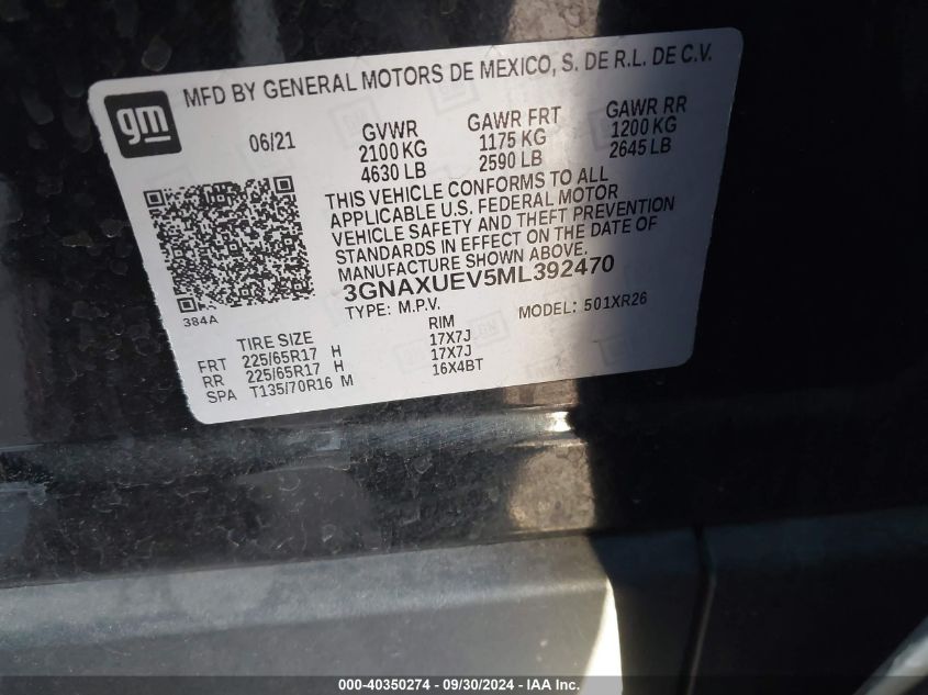 3GNAXUEV5ML392470 2021 Chevrolet Equinox Awd Lt