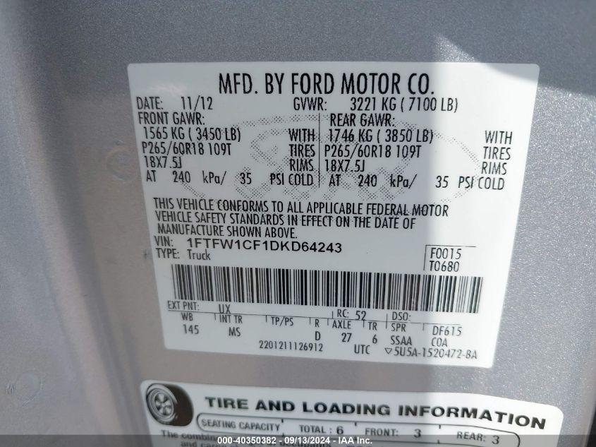 2013 FORD F-150 XLT - 1FTFW1CF1DKD64243