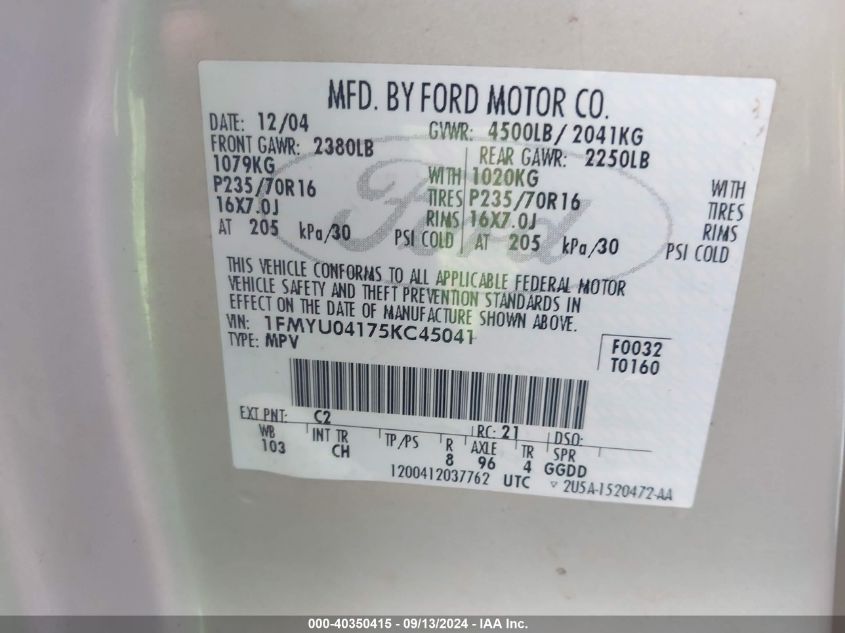 1FMYU04175KC45041 2005 Ford Escape Limited