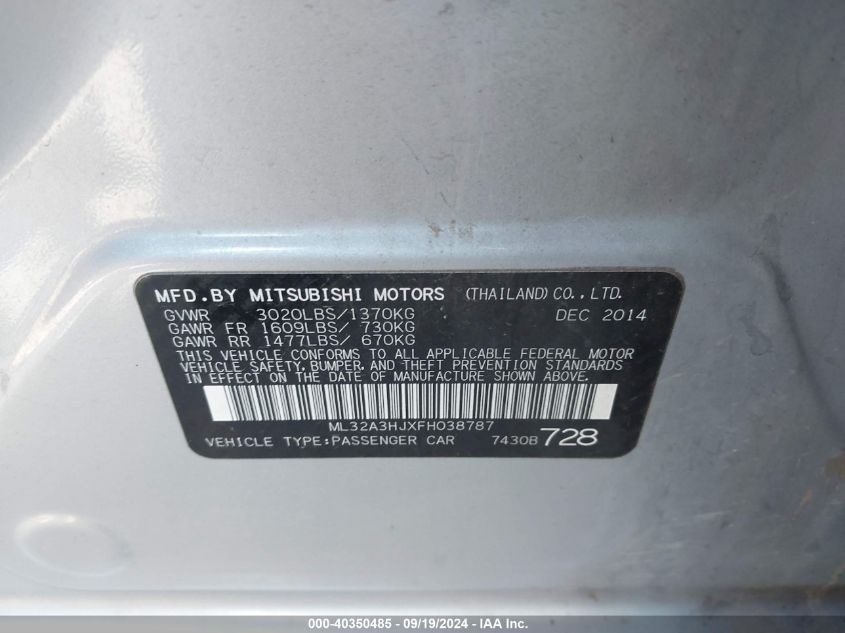 ML32A3HJXFH038787 2015 Mitsubishi Mirage De