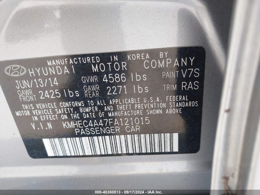 KMHEC4A47FA121015 2015 Hyundai Sonata Hybrid Limited