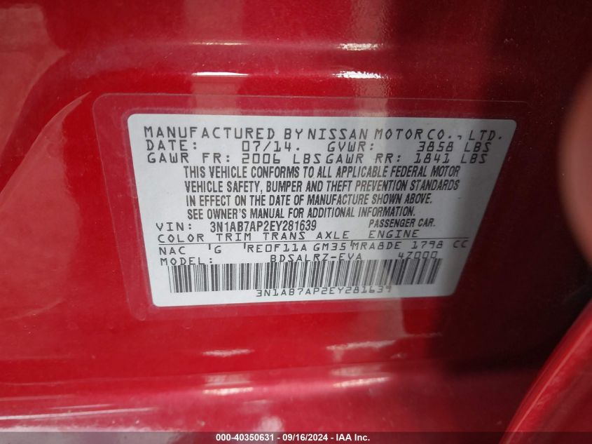 3N1AB7AP2EY281639 2014 Nissan Sentra Sr