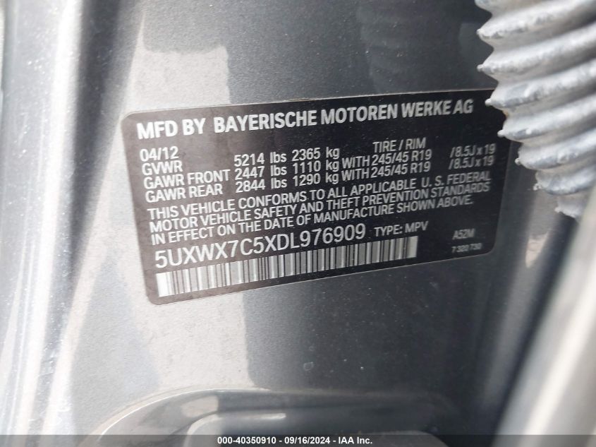 2013 BMW X3 XDRIVE35I - 5UXWX7C5XDL976909