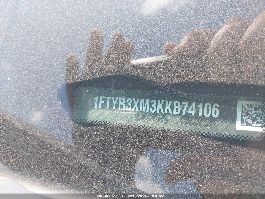 VIN 1FTYR3XM3KKB74106 2019 FORD TRANSIT-250