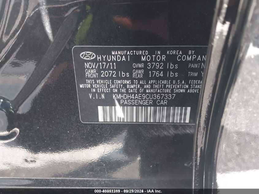 KMHDH4AE9CU367337 2012 Hyundai Elantra Gls (Ulsan Plant)