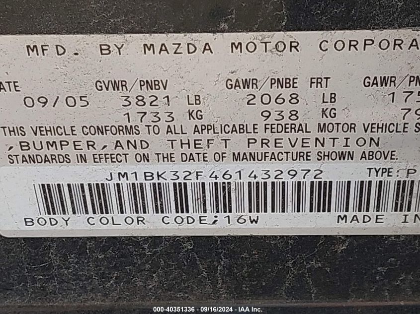 JM1BK32F461432972 2006 Mazda Mazda3 I