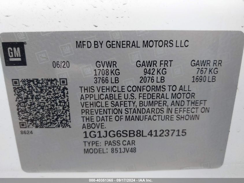 1G1JG6SB8L4123715 2020 Chevrolet Sonic