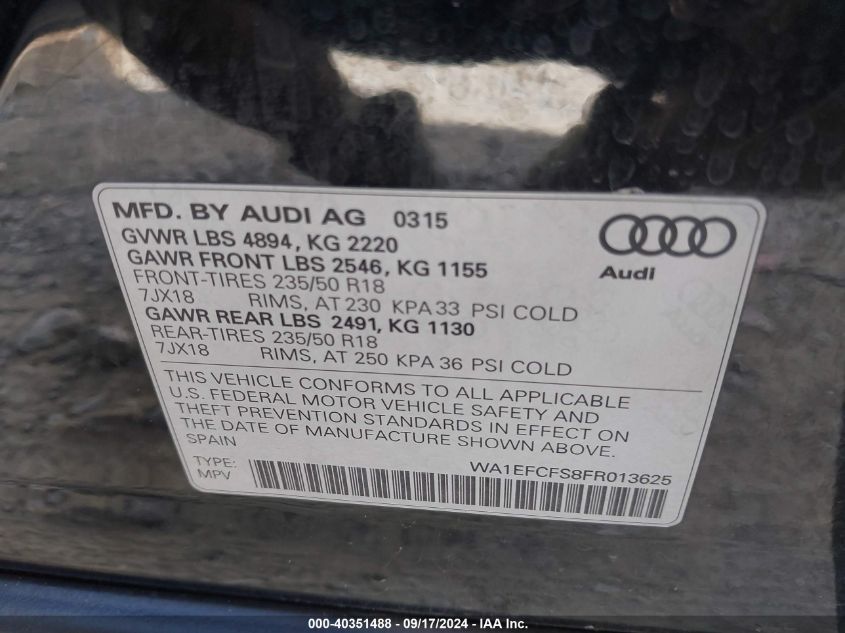 WA1EFCFS8FR013625 2015 Audi Q3 2.0T Premium Plus