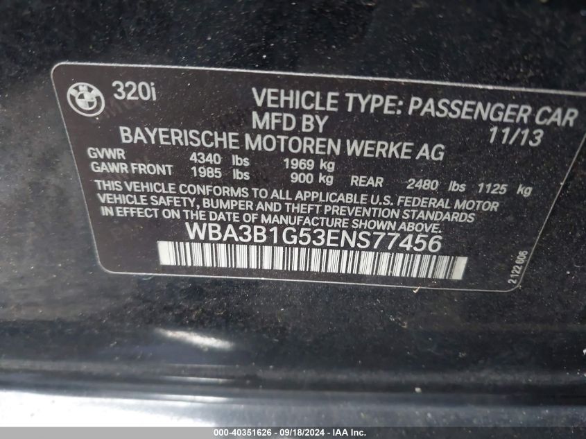 WBA3B1G53ENS77456 2014 BMW 320I