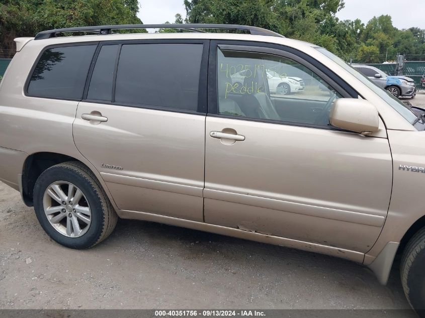 2006 Toyota Highlander Hybrid Limited V6 VIN: JTEEW21A560019834 Lot: 40351756