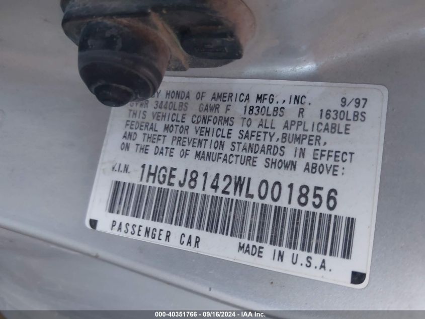 1HGEJ8142WL001856 1998 Honda Civic Ex