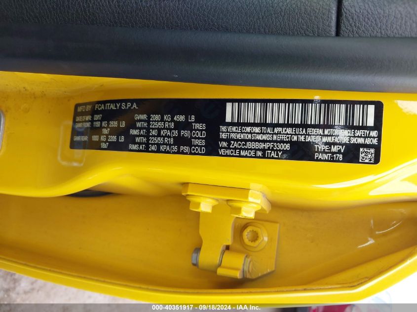 ZACCJBBB9HPF33006 2017 Jeep Renegade Latitude