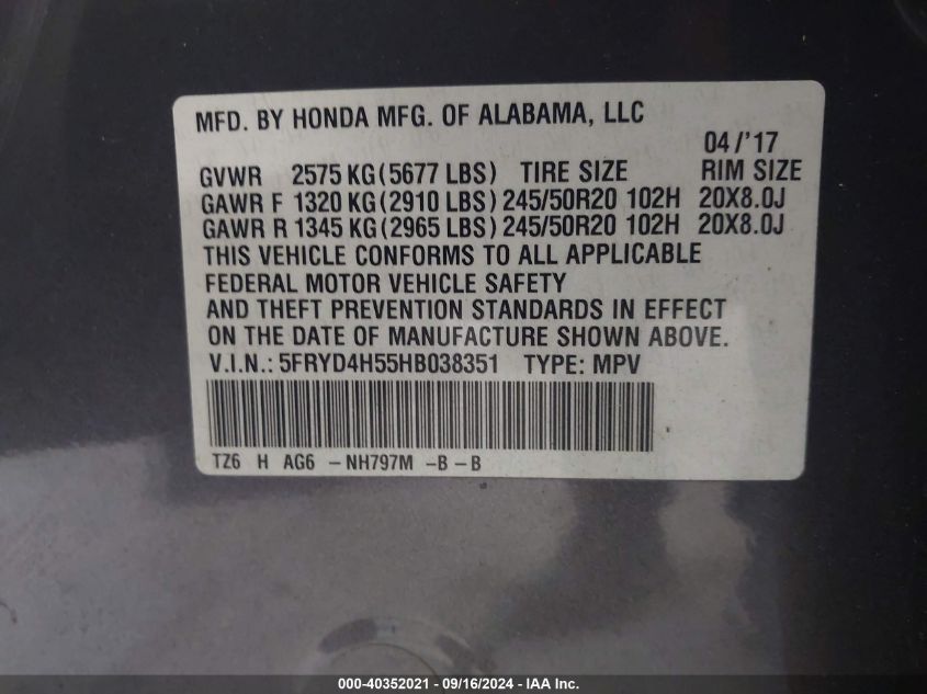 5FRYD4H55HB038351 2017 Acura Mdx Technology Package