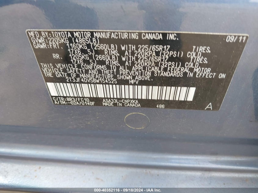 2T3JF4DV5BW154525 2011 Toyota Rav4