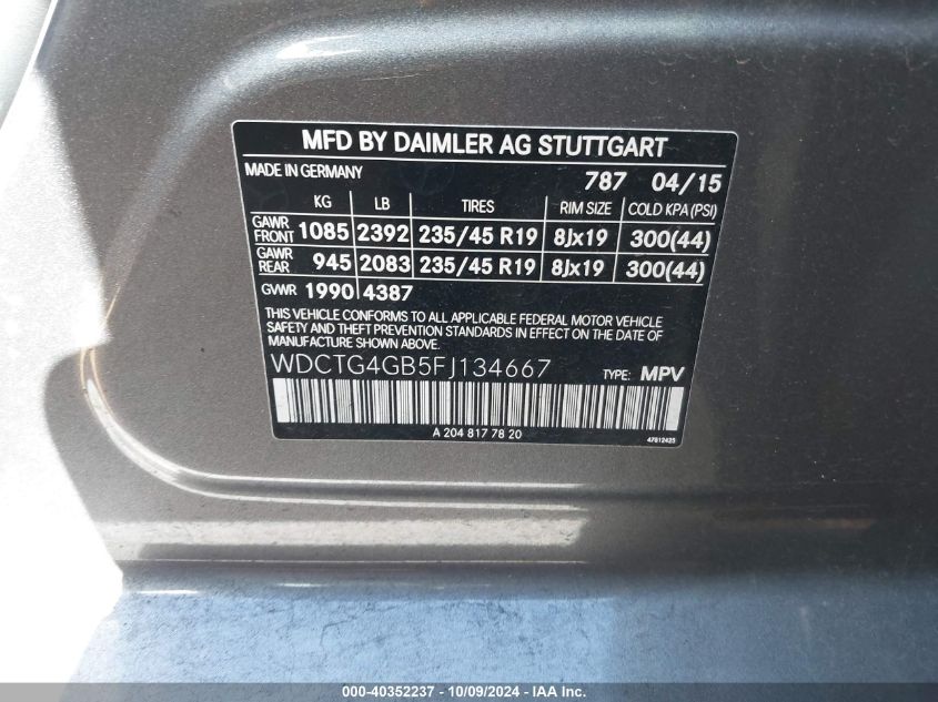 WDCTG4GB5FJ134667 2015 Mercedes-Benz Gla-Class Gla 250