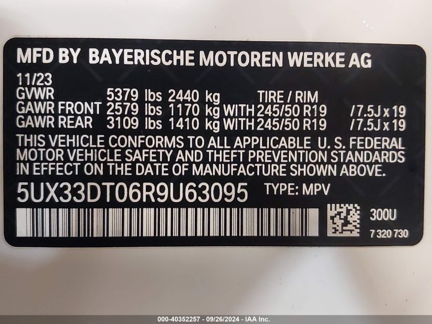 5UX33DT06R9U63095 2024 BMW X4 xDrive30I