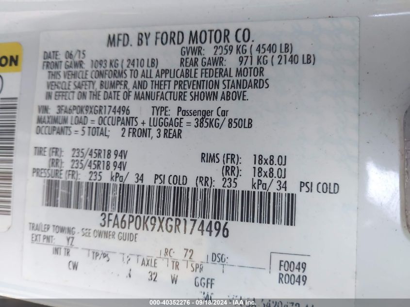 2016 FORD FUSION TITANIUM - 3FA6P0K9XGR174496