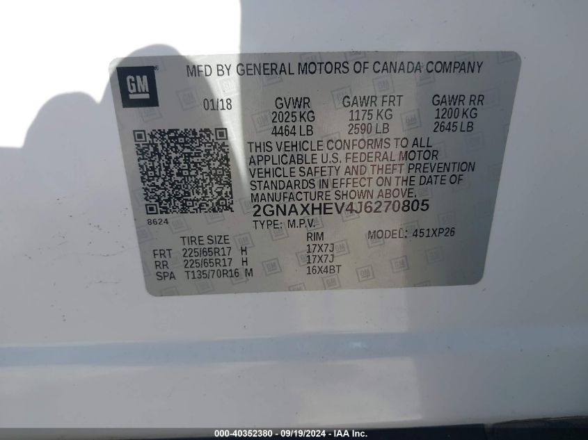 2018 CHEVROLET EQUINOX LS - 2GNAXHEV4J6270805