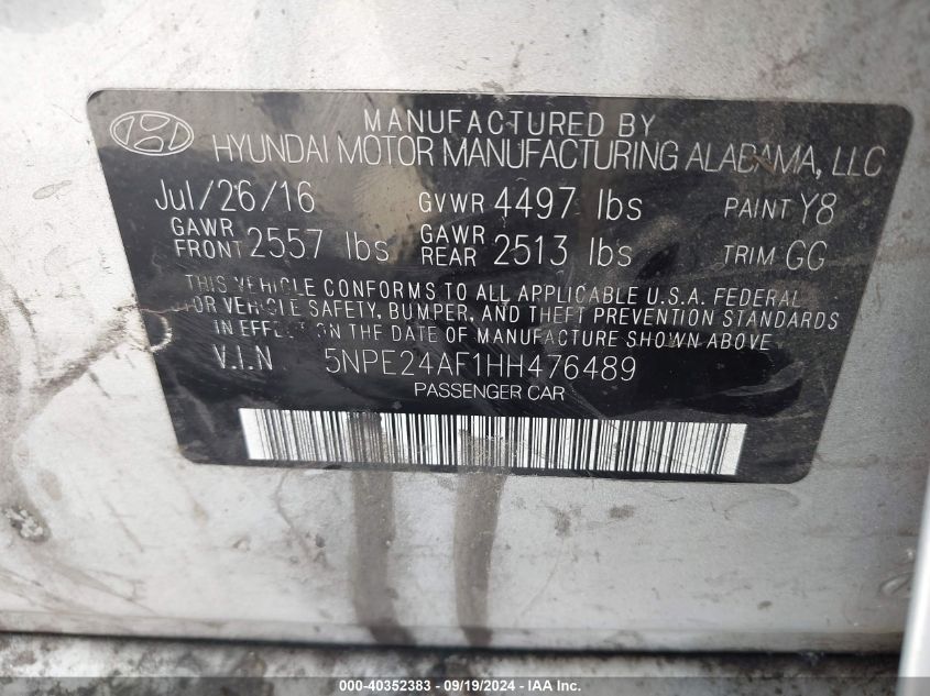 5NPE24AF1HH476489 2017 Hyundai Sonata