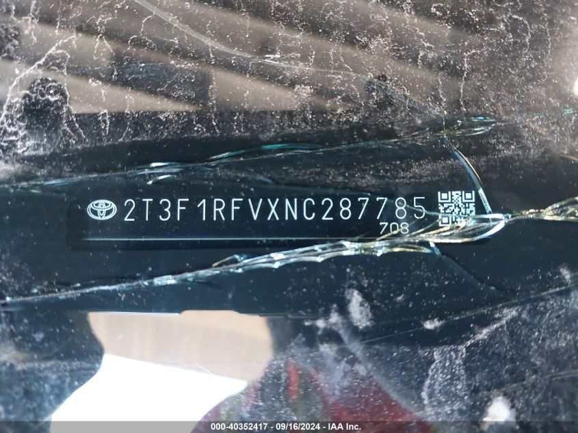 2022 TOYOTA RAV4 2.5L I-4 DI, DOHC, V(VIN: 2T3F1RFVXNC287785