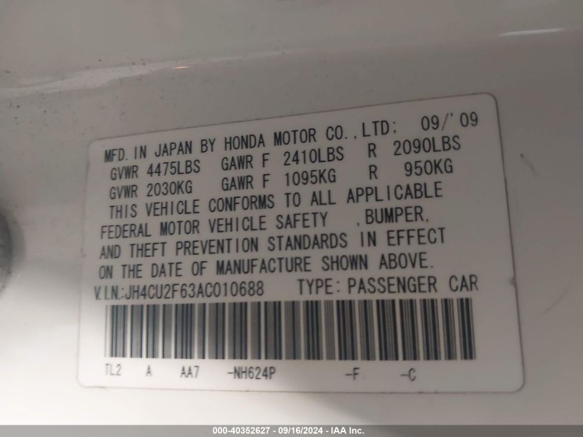 JH4CU2F63AC010688 2010 Acura Tsx