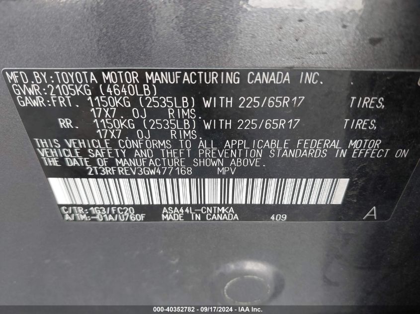 2016 TOYOTA RAV4 XLE - 2T3RFREV3GW477168