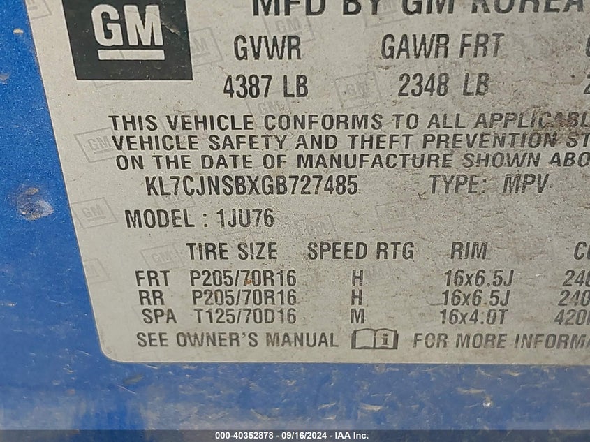 2016 CHEVROLET TRAX 1LS - KL7CJNSBXGB727485