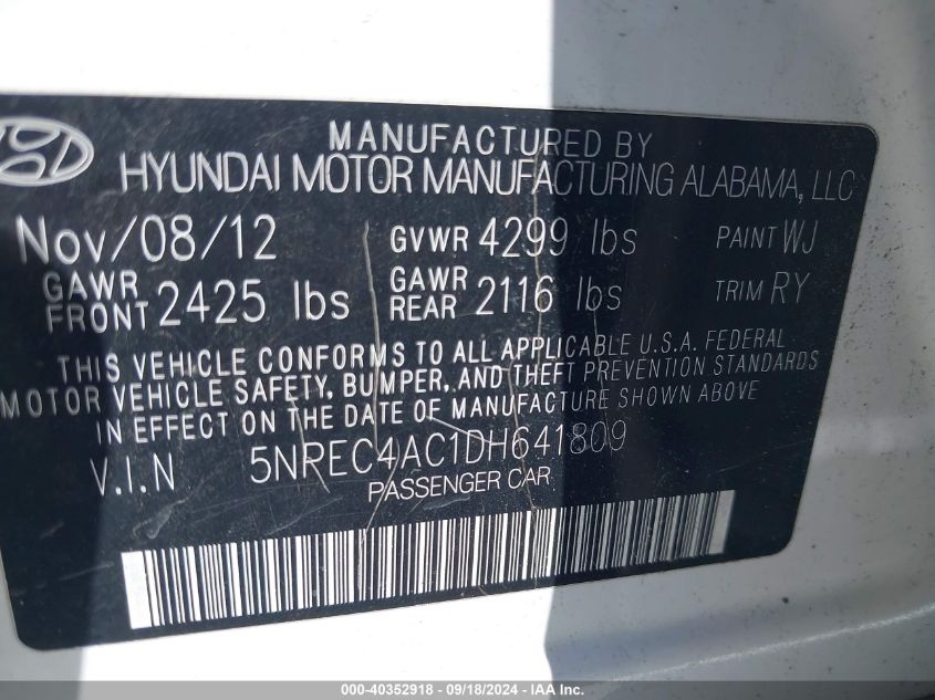 5NPEC4AC1DH641809 2013 Hyundai Sonata Limited