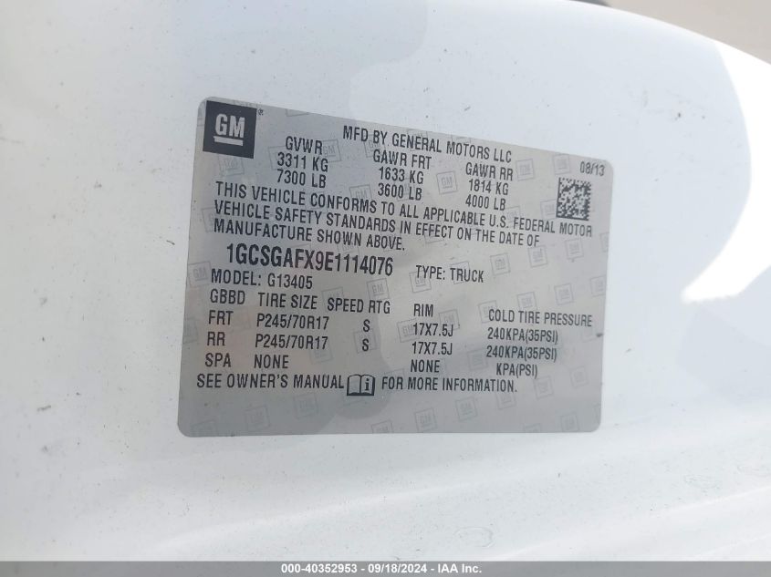 2014 CHEVROLET EXPRESS 1500 WORK VAN - 1GCSGAFX9E1114076