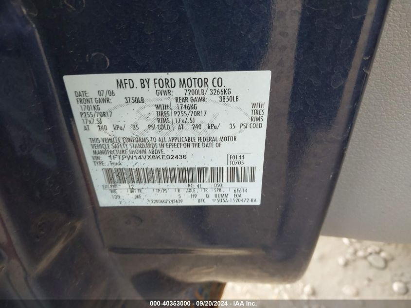 1FTPW14VX6KE02436 2006 Ford F-150 Fx4/Lariat/Xlt