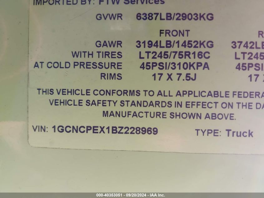 1GCNCPEX1BZ228969 2011 Chevrolet Silverado 1500 Work Truck